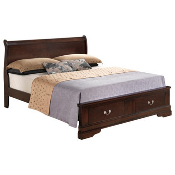 Louis Philippe Cappuccino Full Storage Sleigh Bed With 2 Drawers