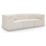 Meridian Furniture - Ollie Black Boucle Fabric Straight Modular Sofa, Cream, 3-Piece: 1 Armless Chair, 2 Corner Chair - Meet the epitome of style and functionality with this Ollie boucle fabric living room sofa, part of the Ollie modular collection. A contemporary marvel, this sofa features chic and inviting rich cream boucle fabric upholstery, giving it a sumptuous texture that oozes elegance and luxury. Curved corners add to the visual look of the sofa while maximizing seating comfort while lounging, reading, or entertaining. Pair it with other items in the Ollie collection easily, thanks to an attachment latch underneath.