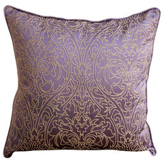 Throw pillow in beige cotton satin and diamond-shaped gold