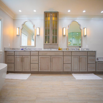 Master Bathroom With Stand Point Tub, Big Shower Space, Double Sink & Cabinets