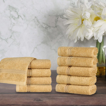 10 Piece Egyptian Cotton Face Cloth Towel Set, Gold