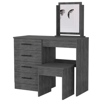 Merlot 4-Drawer Dressing Table with Mirror and Stool, Smokey Oak