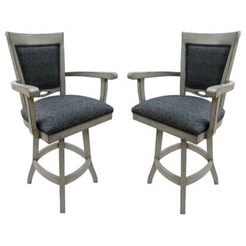 Home Square 26" Wood Counter Stool with Arms in Kokomo Azure Gray - Set of 2