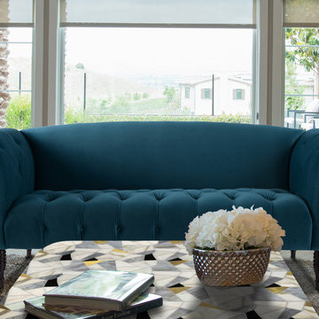 Samantha Tufted Camelback Sofa, Satin Teal
