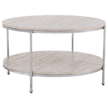 Fynfield Round Faux Stone Cocktail Table, Silver