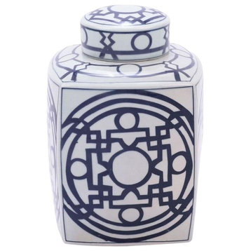 Tea Jar Service Items Vase Square Large Blue Pattern of Lines Colors