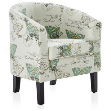 Modern Club Chair Barrel Design, Butterfly Print