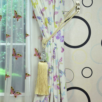 Butterflies Double Pinch Pleat Printed Cotton Curtain in Red Orange Color