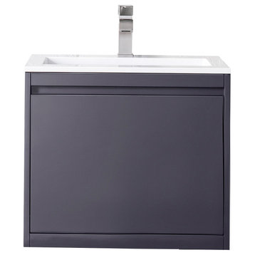 Milan 23.6" Single Vanity Cabinet, Modern Grey Glossy W/glossy White  Top