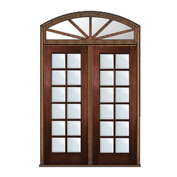 Prehung Patio Transom Double Door 96 Wood Mahogany Full Lite 12 Lite - Patio Doors