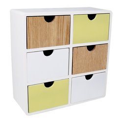 6-drawer Wood Cabinet, 10 x 10.25 x 4 inches, Green, White - Products