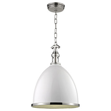 Hudson Valley Viceroy 1 Light Small Pendant, White/Polished Nickel