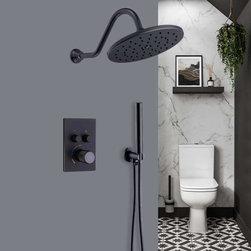 BathSelect Matte Black Round Shower Head With 2 Way Concealed Mixer Shower Set - Showerheads And Body Sprays