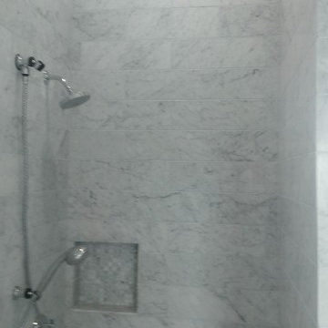 Master Bathroom - 6" x 18" Carrera Marble Showers / Vanity Walls