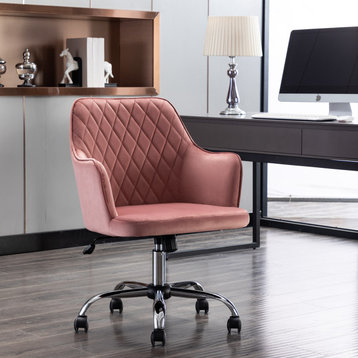 Mid-Century Diamond Quilted Desk Chair, Pink With Silver Base