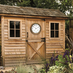 The Craftsman Indoor/Outdoor 18" Round Steel Case w/Hygrometer & Thermometer Cl - Outdoor Clocks