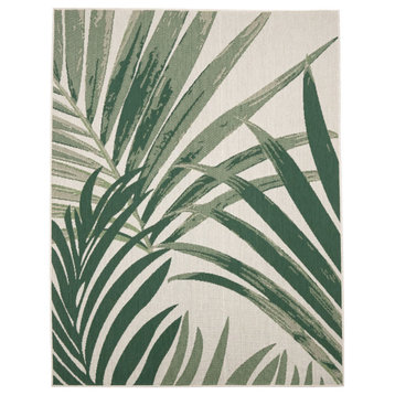 In- & Outdoor Rug With With Jungle Design, Green, 6'7"x9'6"