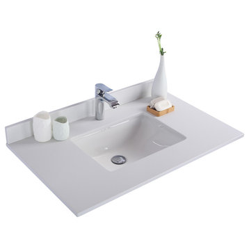 White Quartz Countertop 36" Single Hole With Rectangle Sink