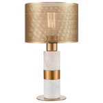 Elk Home - Sureshot Accent Lamp - Add a touch of modern luxe to an interior arrangement. The Sureshot Table Lamp is made from a cylindrical piece of white marble and features a metal work shade and banding accent in an aged brass finish. The glam look is brought up to date through the pierced metal shade that allows light to filter through its mesh perforations, adding a sense of depth and interest to the light it casts. The Sureshot is an ideal choice for updating arrangements in halls, living rooms or bedrooms.