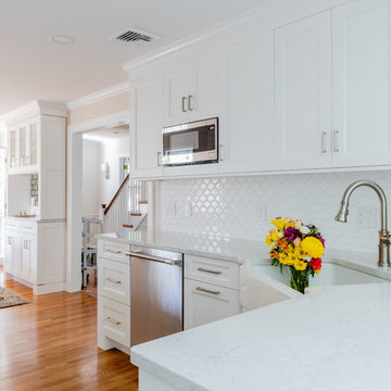 White Transitional Kitchen, Dining and Sunroom Renovation