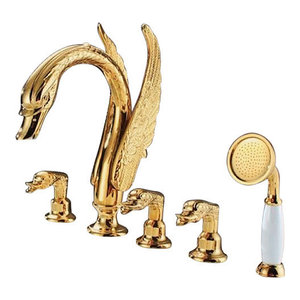 Fontana Swan Neck Gold Waterfall Bathtub Faucet Traditional