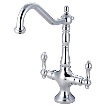 Classic Kitchen Faucet, Victorian Swiveling Spout & 2 Handles, Polished Chrome