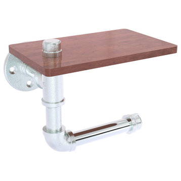 Pipeline Toilet Paper Holder with Wood Shelf, Polished Chrome