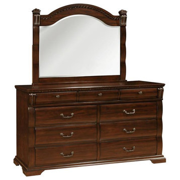 Furniture of America Oulette 2-Piece Wood Dresser and Mirror in Cherry