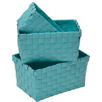 Evideco - Checkered Woven Strap Storage Baskets Totes Set of 3, Blue Turquoise - *HIGH-QUALITY: This set of 3 storage baskets is made of durable polypropylene, it will last for years