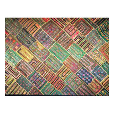 Mogul Interior - Consigned Indian Textile Kuch Wall Hanging Tapestry Green Banjara Throw - Tapestries