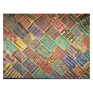 Mogul Interior - Consigned Indian Textile Kuch Wall Hanging Tapestry Green Banjara Throw - Tapestries