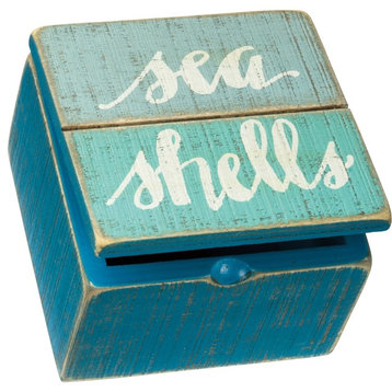 Seashells Slatted Wood Hinged Treasure Box Shell Collector 4 Inches