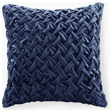 Croscill Winchester Ruched Velvet Sqaure Pillow 20x20, Navy Blue