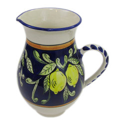 Le Souk Ceramique - Large Stoneware Pitcher Citronique Design - Serving And Salad Bowls