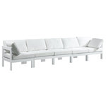 Meridian Furniture - Nizuc Water Resistant Patio Modular Straight Sofa, White, 5-Piece: 3 Armless Chair, 2 Corner Chair, White Aluminum Frame - Pick and choose your favorites from the Nizuc collection to create a modular seating group the whole gang will enjoy. The sturdy aluminum frame provides dependable support for friends and family as they relax and unwind, and the resilient white water resistant fabric stands up to the elements without losing its beautiful demeanor, so you can count on it lasting for the long haul. Latches beneath these seating pieces help you easily attach them to one another for convenient setup.