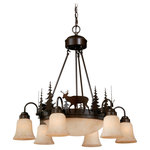 Vaxcel - Bryce 9L Deer Chandelier Burnished Bronze - Evoking the spirit of the wilderness, this rustic themed light is clad in a burnished bronze finish and features silhouetted deer imagery atop glowing amber flake glass. The classic form of this lamp makes it a great choice for a vacation lodge, cabin or a suburban home - it will complement a variety of home styles: anywhere you want to bring an element of nature. Medium screw base lamping provides maximum light output, and flexibility in bulb choice.