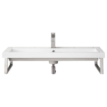 Boston 15 1/4" Wall Brackets, Brushed Nickel w/39.5" White Glossy Composite Top