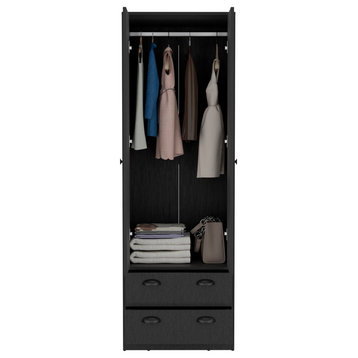 Denton Armoire with French Doors and 2 Drawers, Black