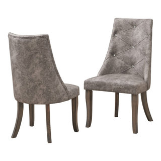 Benoit Crystal Tufted Dining Side Chairs, Gray Fabric and Wood, Set of ...