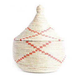 Swahili Imports - Red Ribbon Sweetgrass Basket - Baskets
