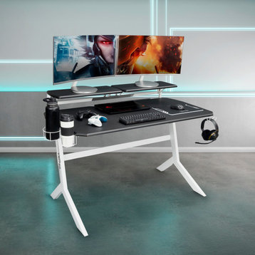Techni Sport Blue Stryker Gaming Desk, White