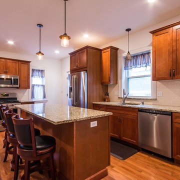 Melrose, MA Kitchen design, Transitional cherry wood cabinetry
