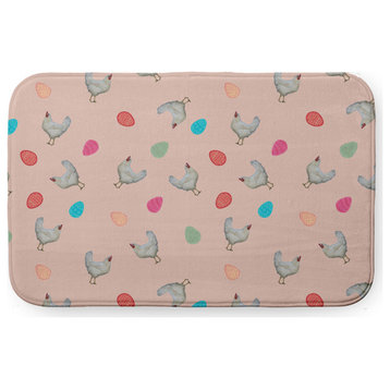 34" x 21" Chickens and Eggs Bathmat, Sunwashed Red