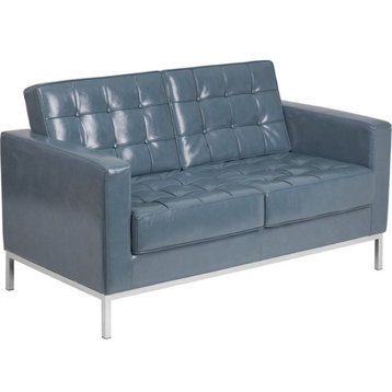 Hercules Lacey Series Contemporary Gray Leather Loveseat With Steel Frame