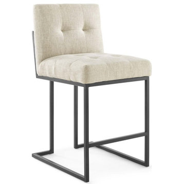 Modway Privy 26.5" Stainless Steel Polyester Fabric Counter Stool in Black/Beige