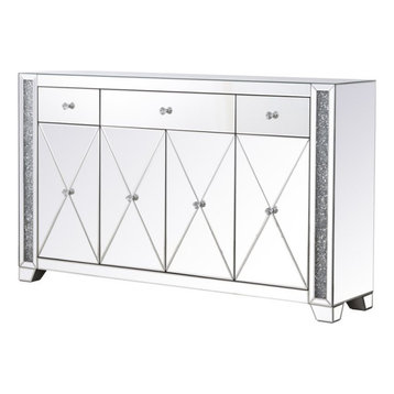 Elegant Decor Modern 4 Door 60" Silver Crystal Mirrored Sideboard