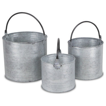 Textured Metal Garden Buckets, Set of 3