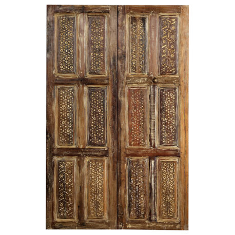 Consigned Vintage Carved Wood Sliding Barn Door Farmhouse 96