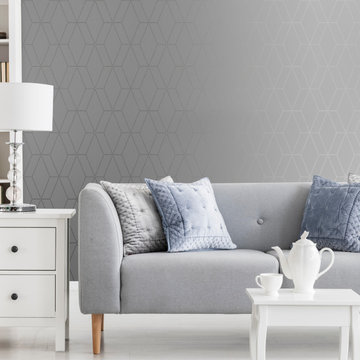 Diamond Geo Grey and Silver Wallpaper by Graham & Brown  Room Set