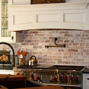 75 Beautiful Farmhouse Kitchen With Red Backsplash ...